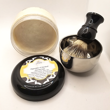 Load image into Gallery viewer, Handmade Peppermint &amp; Patchouli Shaving Soap with Shaving Brush and Holder
