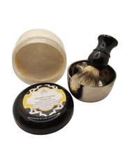 Load image into Gallery viewer, Handmade Peppermint &amp; Patchouli Shaving Soap with Shaving Brush and Holder
